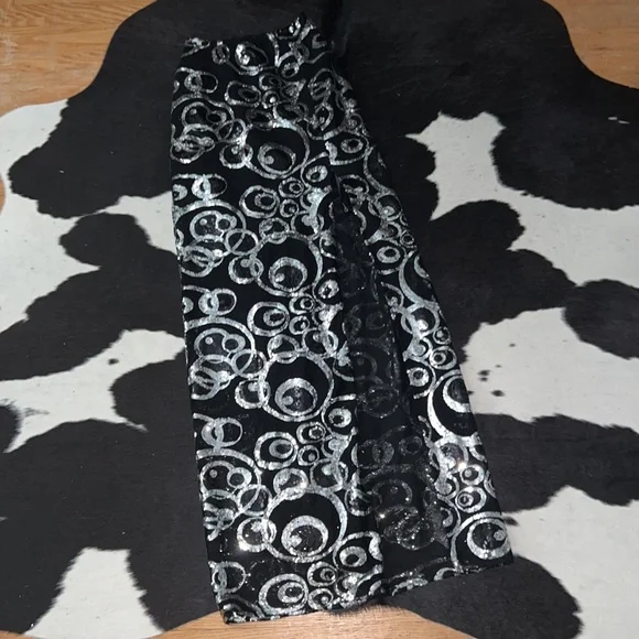 Vintage Y2K Tony Bowls Evening Wear Sheer Black Silver Sequin Skirt High Slit - Picture 3 of 11